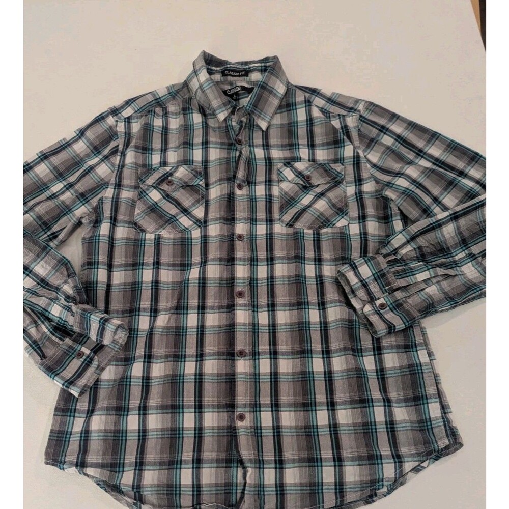 Carbon Classic Fit Gray Green Plaid Shirt Long Sleeve New Men's Size Large